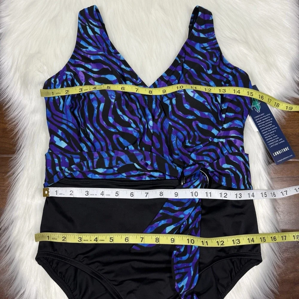 Longitude Women's Size 10 Painted‎ Safari Belted Surplice One Piece Swimsuit